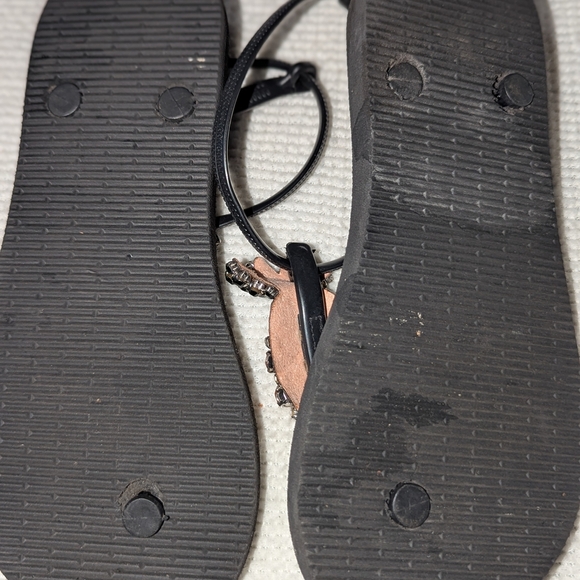 Black and Orange Sandals with Ornate Embellishments - Picture 3 of 6